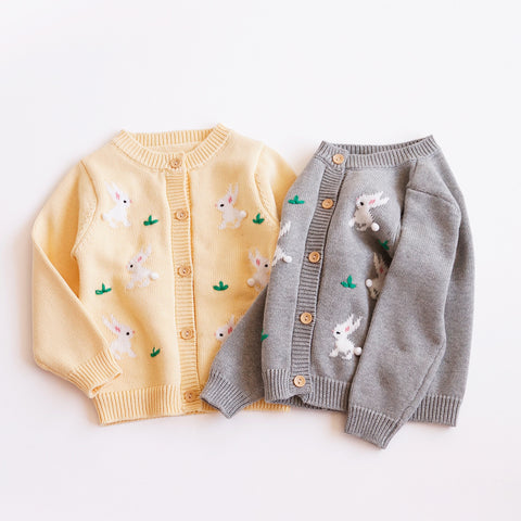 Knit Cardigan with Bunny Embroidery