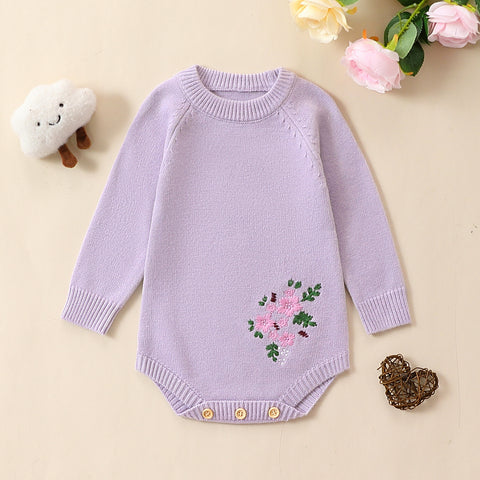 Lavender Floral Embroidered Long Sleeve Bodysuit