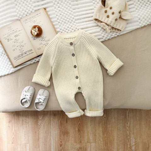 Thick Rib Knit Button Romper