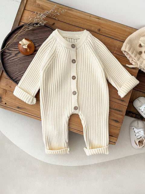 Thick Rib Knit Button Romper