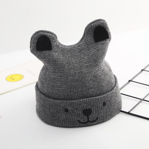 Playful  Bear Face Knit Beanie