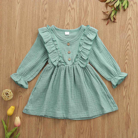 Cotton Ruffle Dress with Wooden Buttons