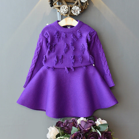 Knit Sweater and Skirt Tassel Bow Detail Set