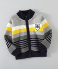 Cotton Zip-Up Cardigan with Striped Design