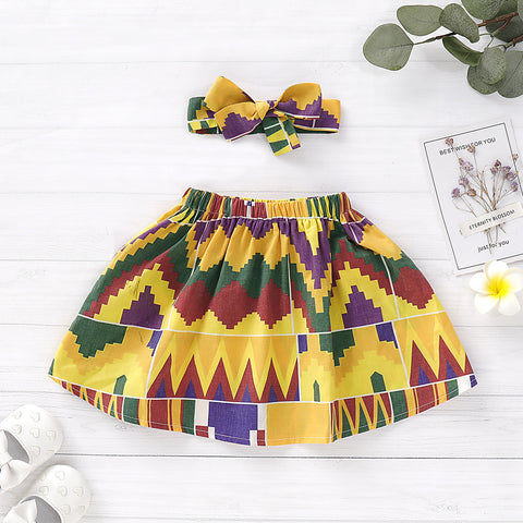 Vibrant Cotton Skirt with Matching Headband