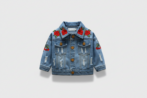 Cotton Denim Jacket Blossom Embroidery