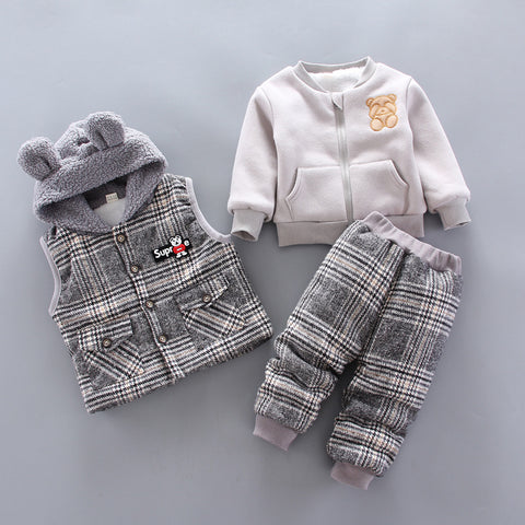 Teddy Sweatshirt, Hooded Vest and Fleece Jogger Pants Set