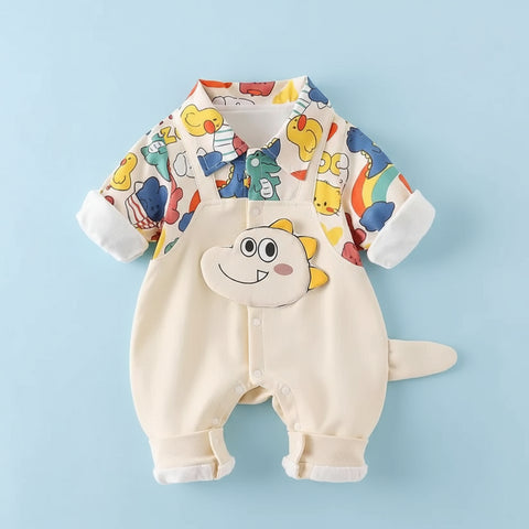 Adorable Cotton Romper with Dinosaur Patch