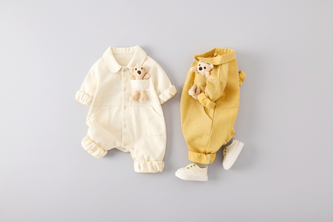 Tuta in denim e cotone con tasca Teddy