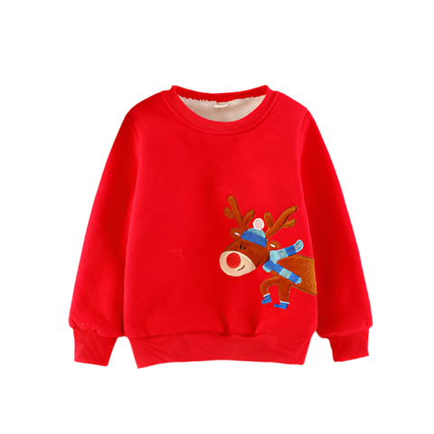 Fleece-Sweatshirt mit Rentier-Applikation