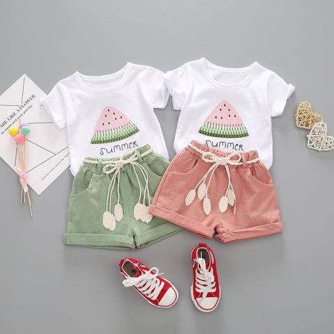 Watermelon Graphic Tee and Pink Shorts Set