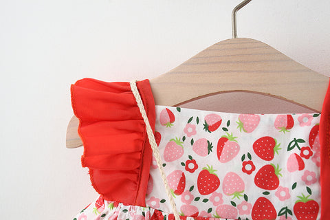 Floral Cotton Dress with Ruffle Straps and Bow Bag