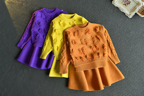 Knit Sweater and Skirt Tassel Bow Detail Set