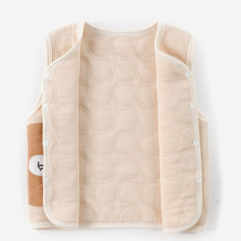 Beige quilted baby vest on a white background