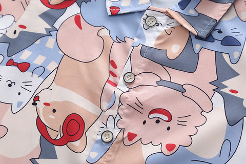 Graphic Button Shirt and Casual Shorts Set