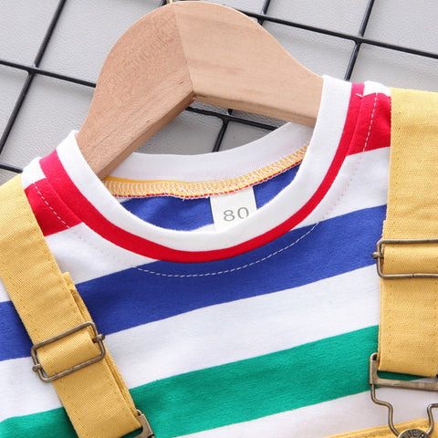 تيشيرت مخطط بألوان قوس قزح وطقم ملابس عمل مطبوع عليه دب