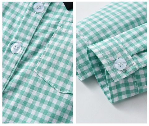 Elegant Plaid Shirt, Suspender Pants and Bow Tie Set