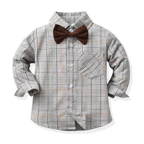 Gentleman Plaid Shirt, Suspender Pants and Bow Tie Set