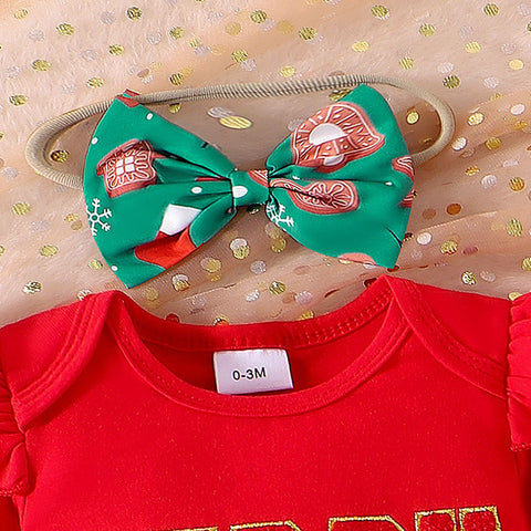 Christmas Ruffle Romper, Skirt and Leggings Set with Headband