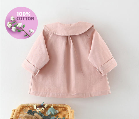 Cotton Trench Coat with Check Bow