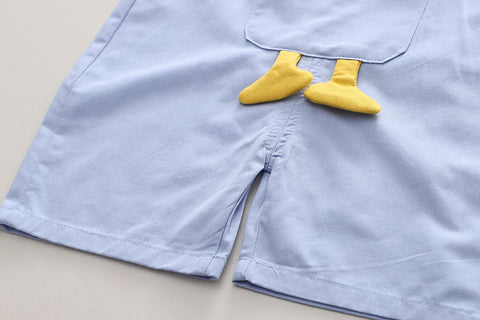 Duck Embroidered Overalls and Polo Shirt Set