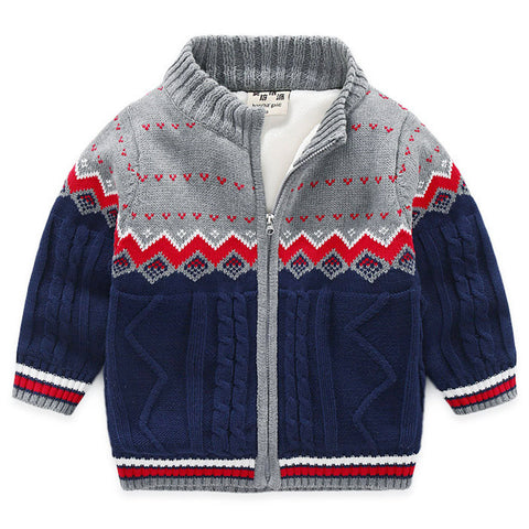 Knitted Zip Cardigan with Nordic Pattern