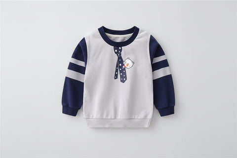Playful Cartoon Tie Print Cotton Sweatshirt