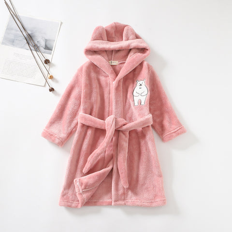 Cat Embroidery Flannel Hooded Robe