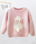Pink sweater with a bunny design on a white background