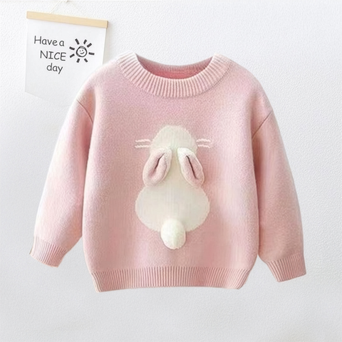 Pink sweater with a bunny design on a white background