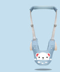 Light blue baby walker with a bear design on a light blue background