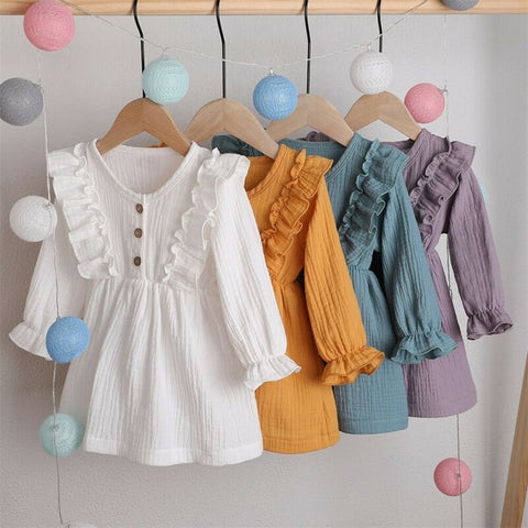 Cotton Ruffle Dress with Wooden Buttons