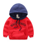 Red hoodie with blue hood and 'BEAUTIFUL ENOUGH' text on a white background