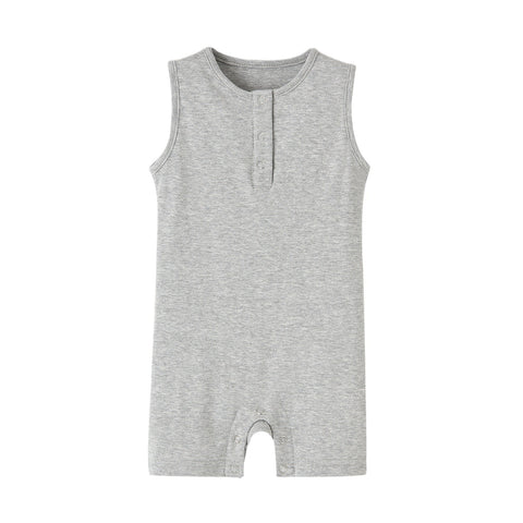 Cotton Ribbed Sleeveless Romper Snap Detail