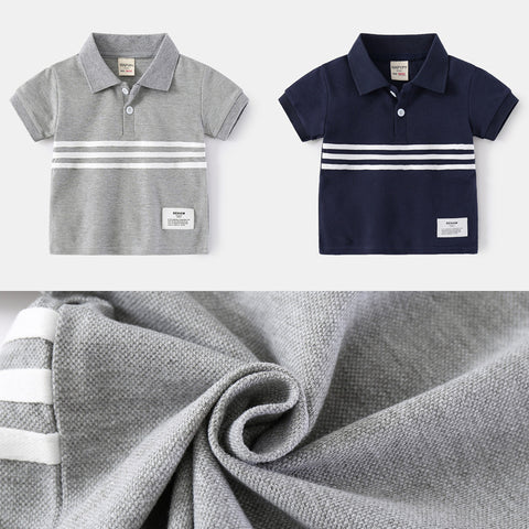 Breathable Cotton Polo T-Shirt with Jacquard Stripes