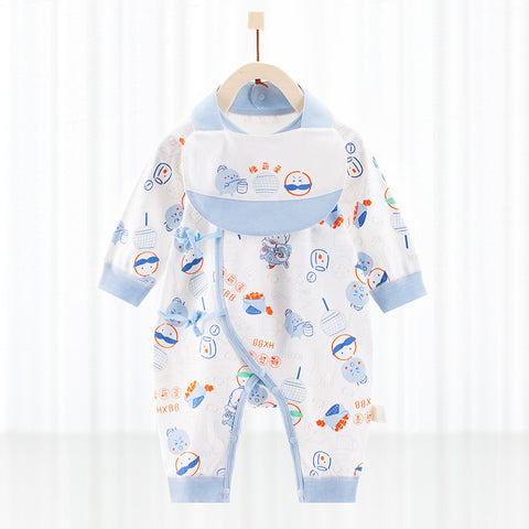 Cartoon Design Soft Cotton Jumpsuit and Matching Bib Set