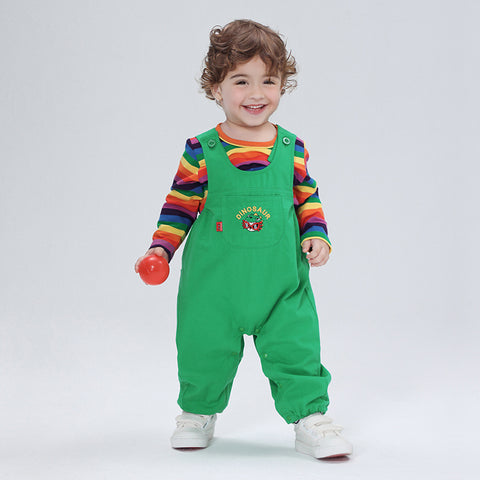 Overalls and T-Shirt Dinosaur Embroidered Detail Set