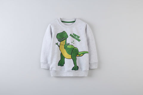 Cotton Sweatshirt with Dinosaur Print