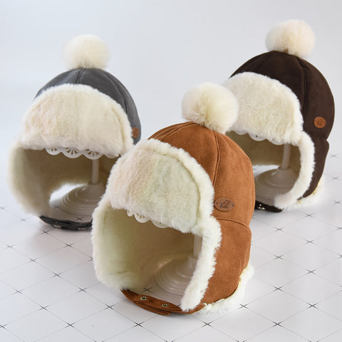 Faux Suede Winter Hat with Shearling Lining