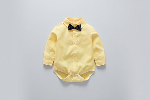 Soft Cotton Shirt Bodysuit, Pants, Suspenders and Bow Tie Set