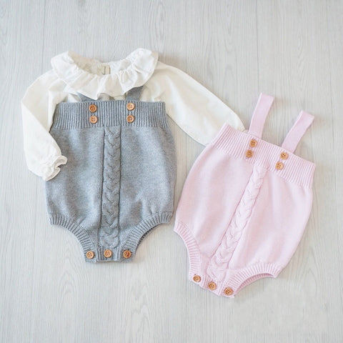 Cute Cotton Knit Suspender Romper