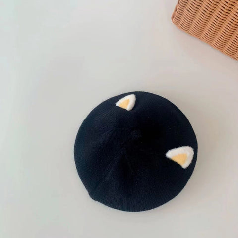 Cozy Wool Beret With Playful Ear Design
