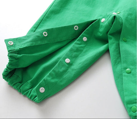 Green pants with buttons on a white background