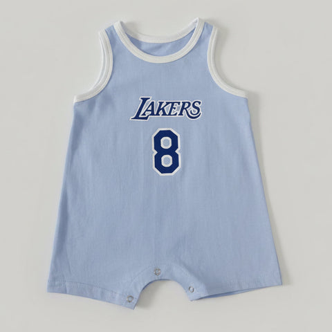 Light blue romper with 'Lakers' and number '8' on a white background
