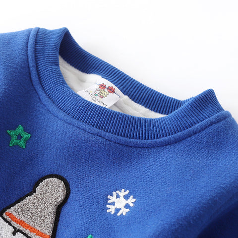 Cozy padded Cotton Sweatshirt with Festive Embroidery