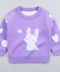 Purple sweater with a cartoon bunny design on a white background
