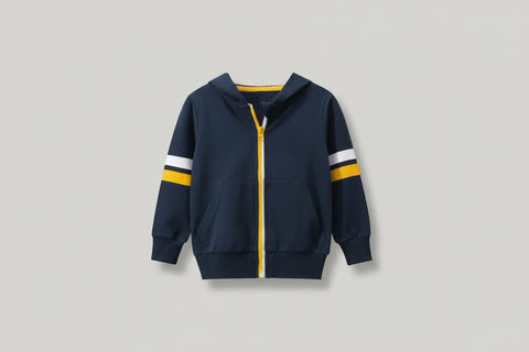 Cotton Zip Hoodie with Stripes