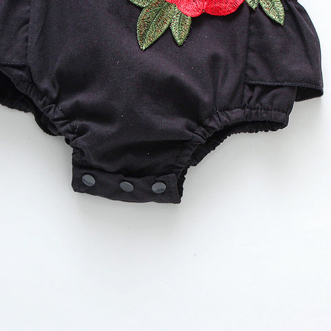 Cotton Romper Floral Applique Detail
