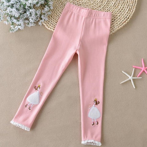 Soft Cotton Leggings with Princess Embroidery