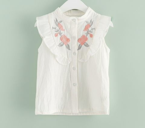 Floral Embroidered Shirt and High-Waist Shorts Set